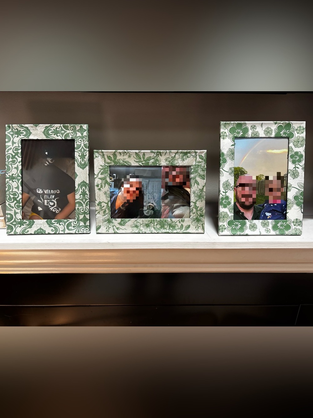 5x7 set of Three Green Floral Photo Frame - Decorative Home Accent